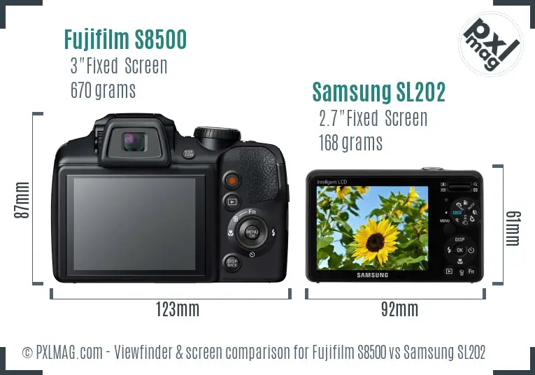 Fujifilm S8500 vs Samsung SL202 Screen and Viewfinder comparison