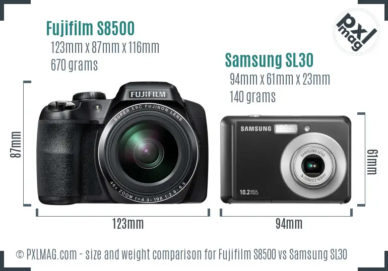Fujifilm S8500 vs Samsung SL30 size comparison Fujifilm S8500 vs Samsung SL30 size comparison