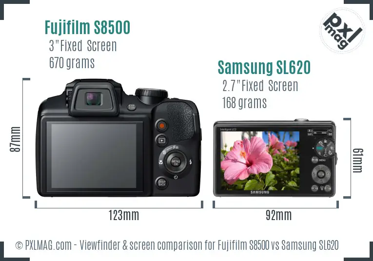 Fujifilm S8500 vs Samsung SL620 Screen and Viewfinder comparison