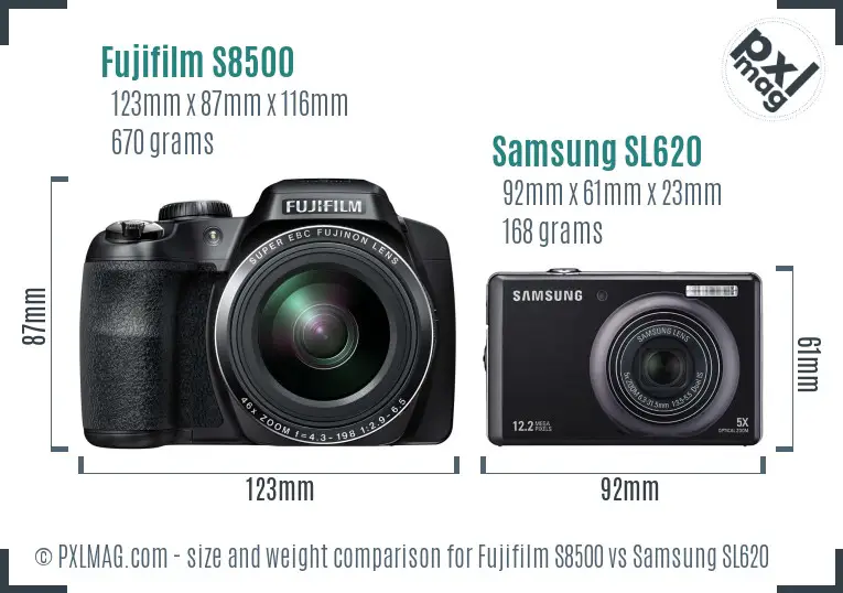 Fujifilm S8500 vs Samsung SL620 size comparison