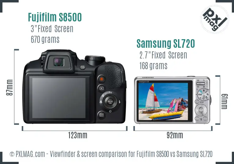 Fujifilm S8500 vs Samsung SL720 Screen and Viewfinder comparison