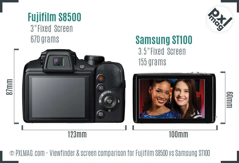 Fujifilm S8500 vs Samsung ST100 Screen and Viewfinder comparison