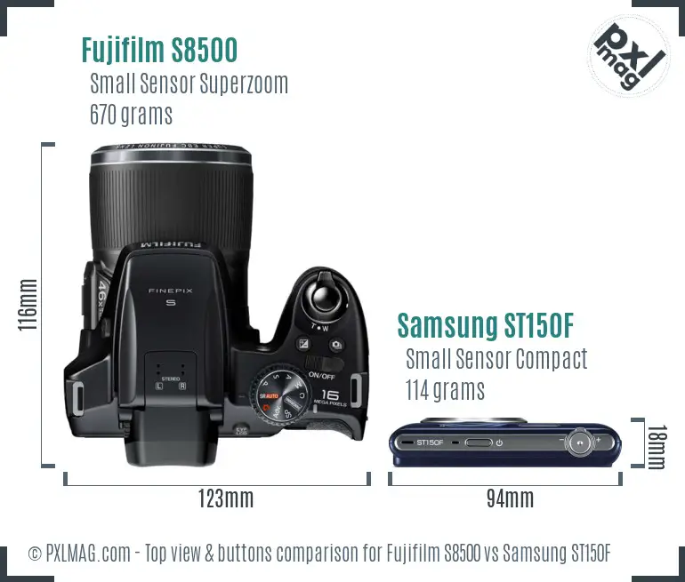 Fujifilm S8500 vs Samsung ST150F top view buttons comparison