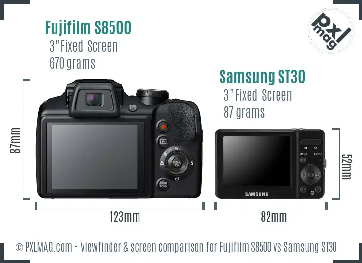 Fujifilm S8500 vs Samsung ST30 Screen and Viewfinder comparison