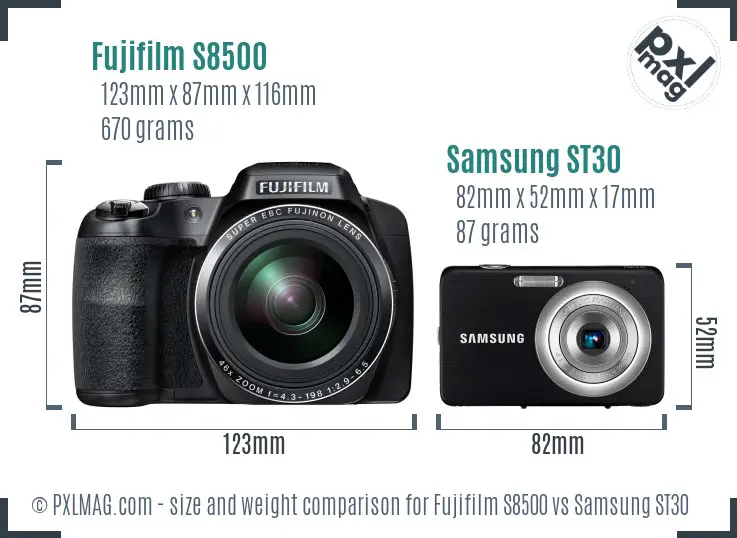Fujifilm S8500 vs Samsung ST30 size comparison