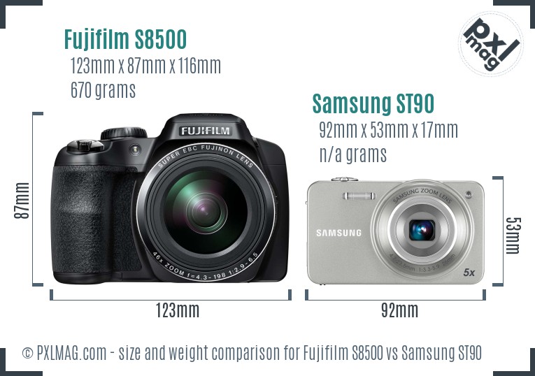 Fujifilm S8500 vs Samsung ST90 size comparison Fujifilm S8500 vs Samsung ST90 size comparison