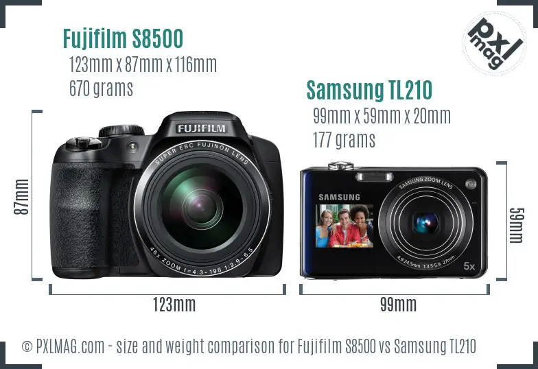 Fujifilm S8500 vs Samsung TL210 size comparison
