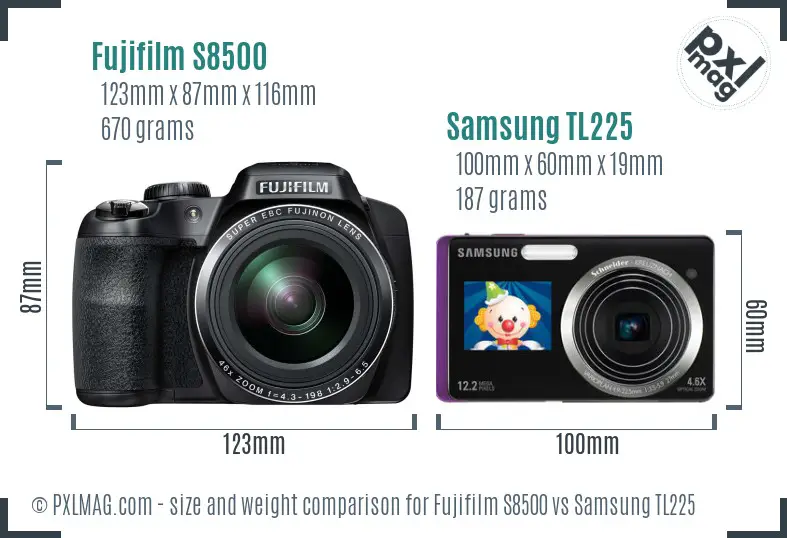 Fujifilm S8500 vs Samsung TL225 size comparison Fujifilm S8500 vs Samsung TL225 size comparison