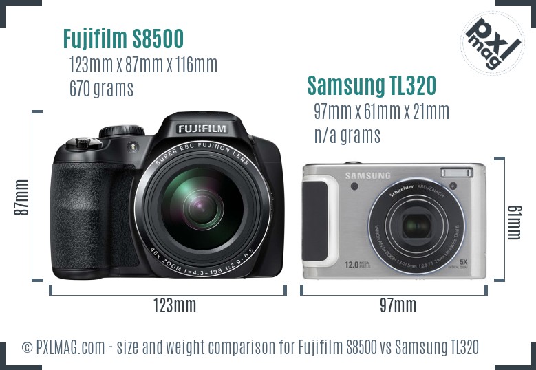Fujifilm S8500 vs Samsung TL320 size comparison
