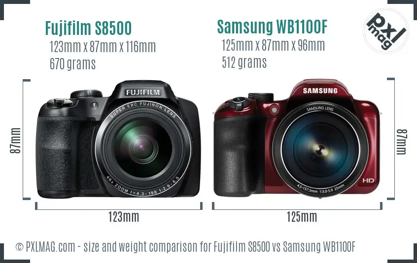 Fujifilm S8500 vs Samsung WB1100F size comparison