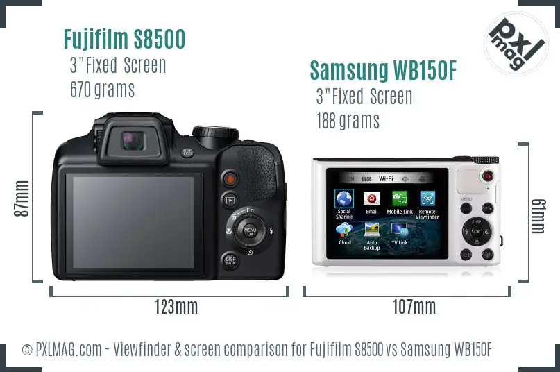 Fujifilm S8500 vs Samsung WB150F Screen and Viewfinder comparison