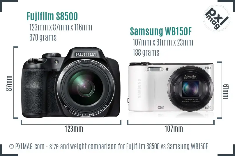 Fujifilm S8500 vs Samsung WB150F size comparison
