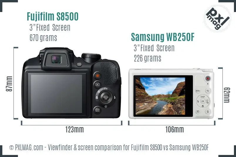 Fujifilm S8500 vs Samsung WB250F Screen and Viewfinder comparison