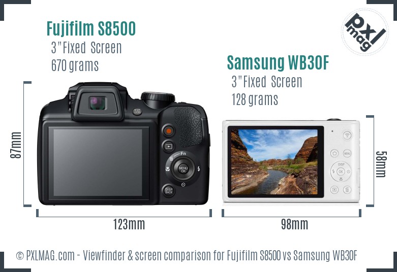 Fujifilm S8500 vs Samsung WB30F Screen and Viewfinder comparison