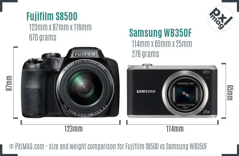 Fujifilm S8500 vs Samsung WB350F size comparison