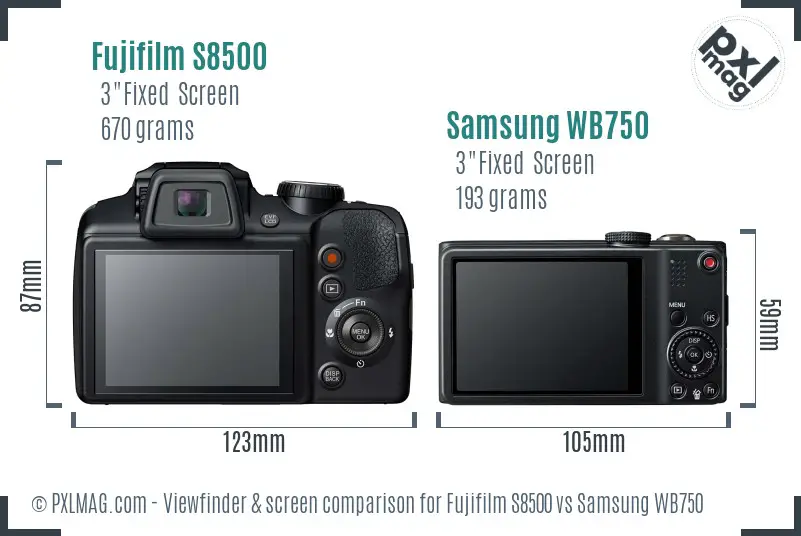 Fujifilm S8500 vs Samsung WB750 Screen and Viewfinder comparison