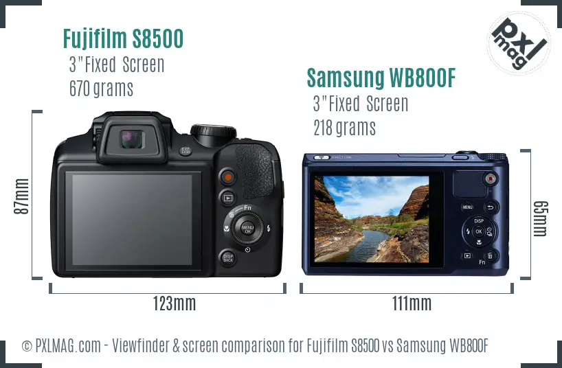 Fujifilm S8500 vs Samsung WB800F Screen and Viewfinder comparison