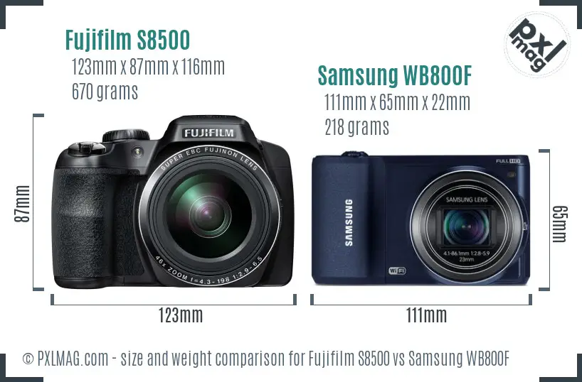 Fujifilm S8500 vs Samsung WB800F size comparison