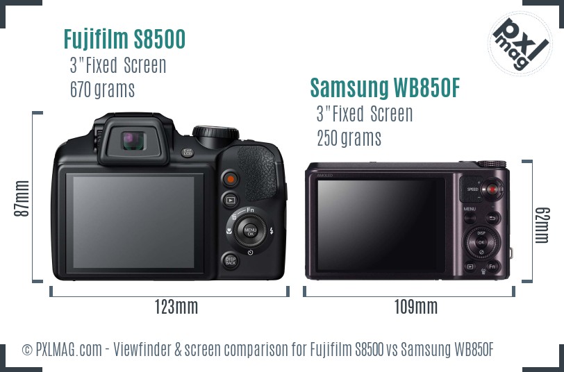 Fujifilm S8500 vs Samsung WB850F Screen and Viewfinder comparison