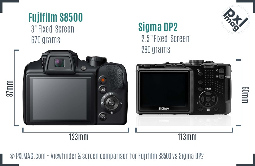 Fujifilm S8500 vs Sigma DP2 Screen and Viewfinder comparison