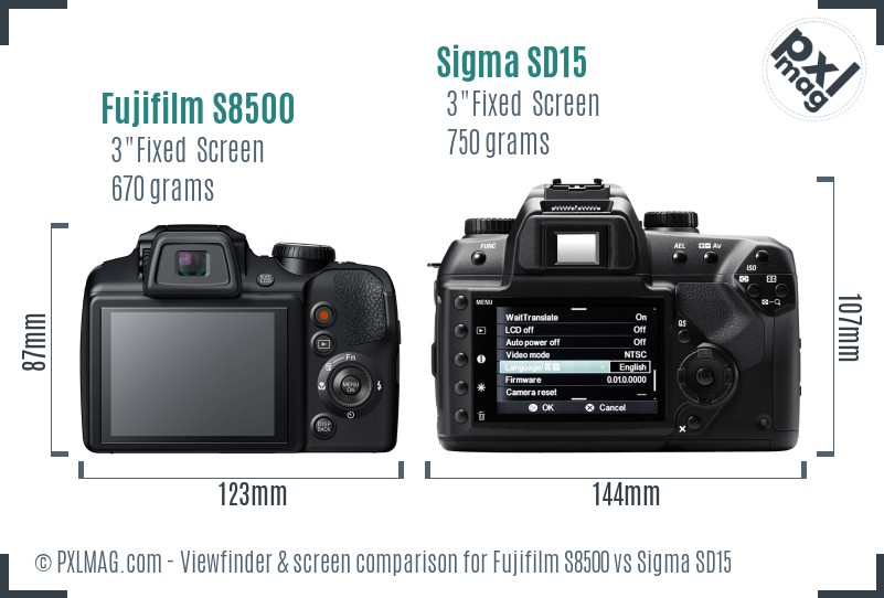 Fujifilm S8500 vs Sigma SD15 Screen and Viewfinder comparison