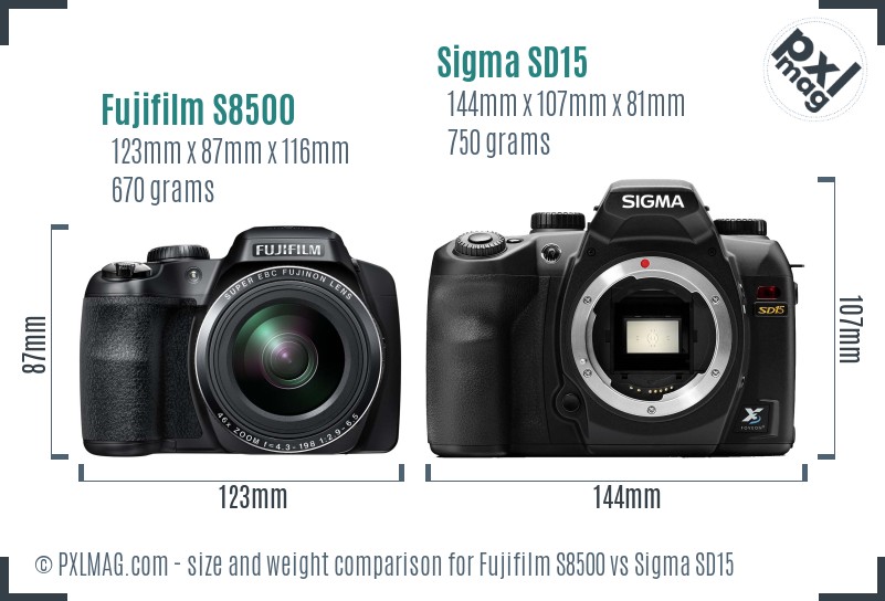 Fujifilm S8500 vs Sigma SD15 size comparison