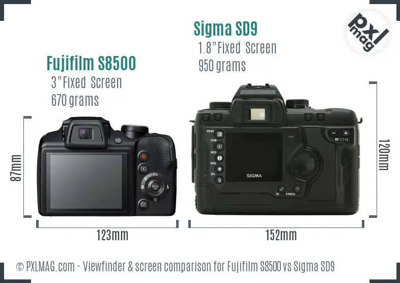 Fujifilm S8500 vs Sigma SD9 Screen and Viewfinder comparison