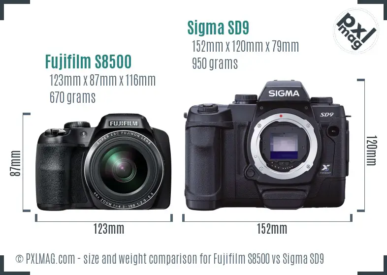 Fujifilm S8500 vs Sigma SD9 size comparison