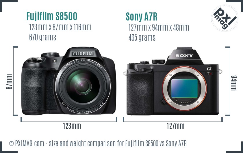 Fujifilm S8500 vs Sony A7R size comparison Fujifilm S8500 vs Sony A7R size comparison