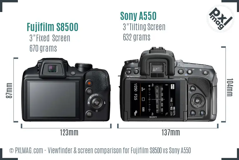 Fujifilm S8500 vs Sony A550 Screen and Viewfinder comparison Fujifilm S8500 vs Sony A550 Screen and Viewfinder comparison
