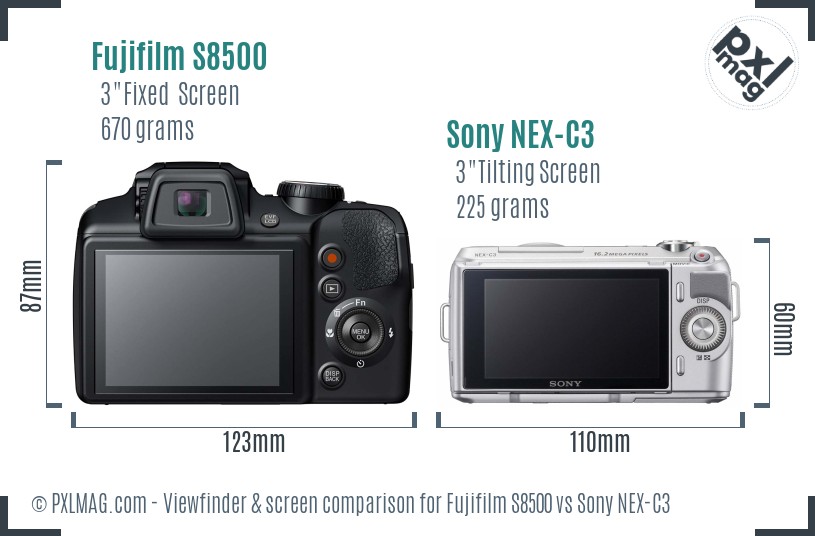 Fujifilm S8500 vs Sony NEX-C3 Screen and Viewfinder comparison