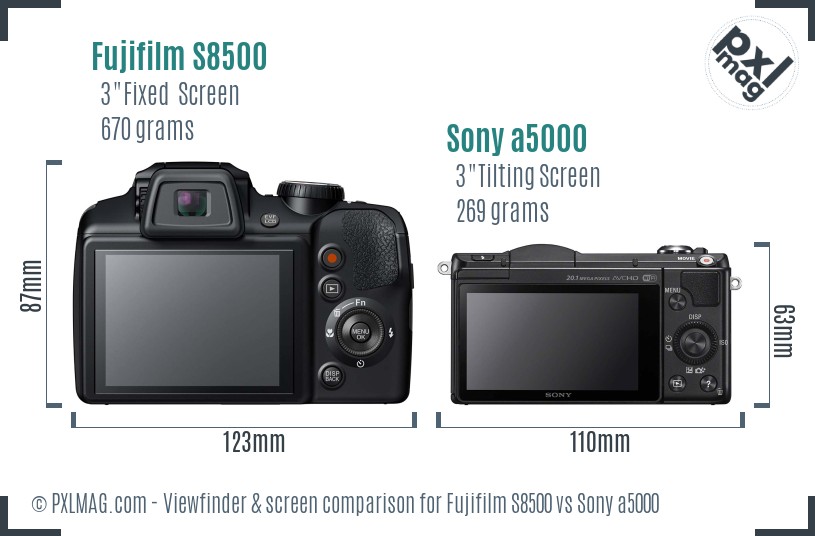 Fujifilm S8500 vs Sony a5000 Screen and Viewfinder comparison