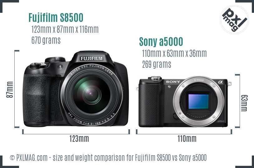 Fujifilm S8500 vs Sony a5000 size comparison Fujifilm S8500 vs Sony a5000 size comparison