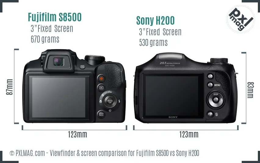 Fujifilm S8500 vs Sony H200 Screen and Viewfinder comparison