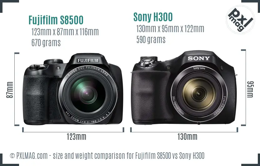 Fujifilm S8500 vs Sony H300 size comparison