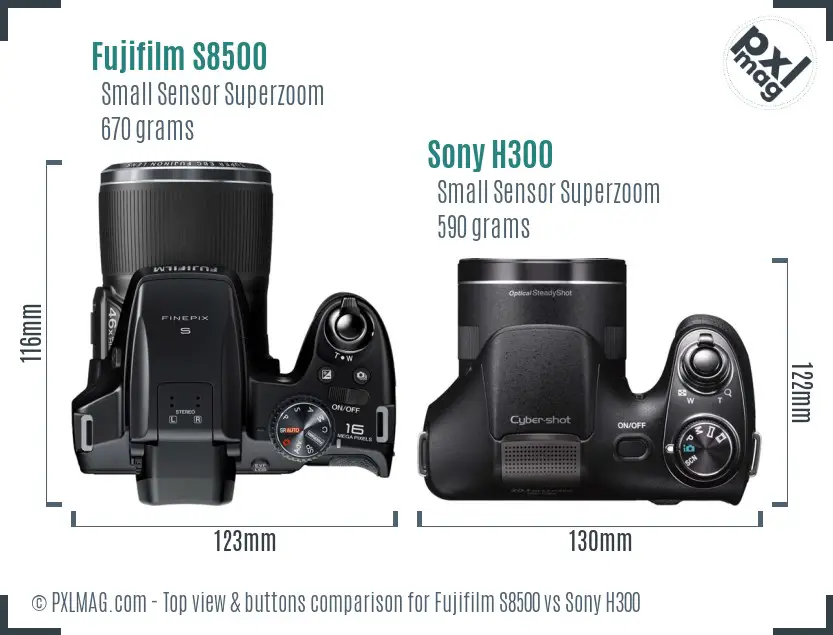 Fujifilm S8500 vs Sony H300 top view buttons comparison