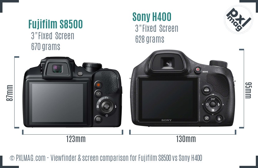 Fujifilm S8500 vs Sony H400 Screen and Viewfinder comparison