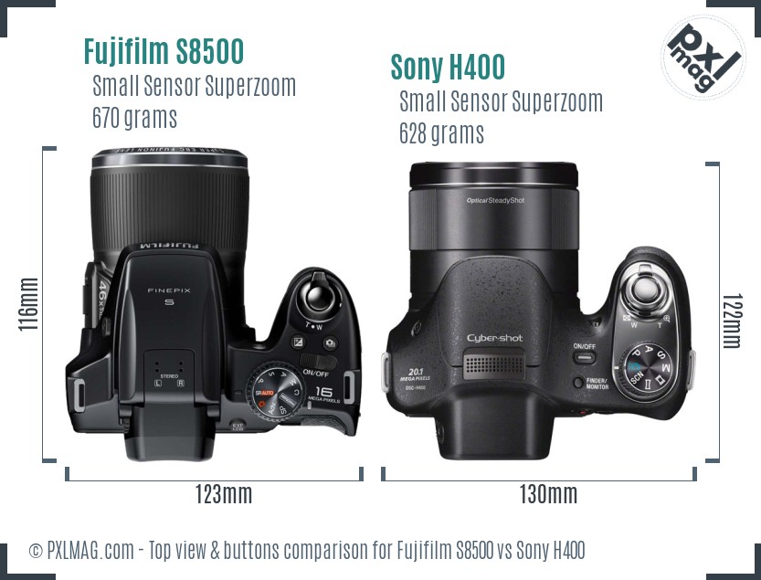 Fujifilm S8500 vs Sony H400 top view buttons comparison