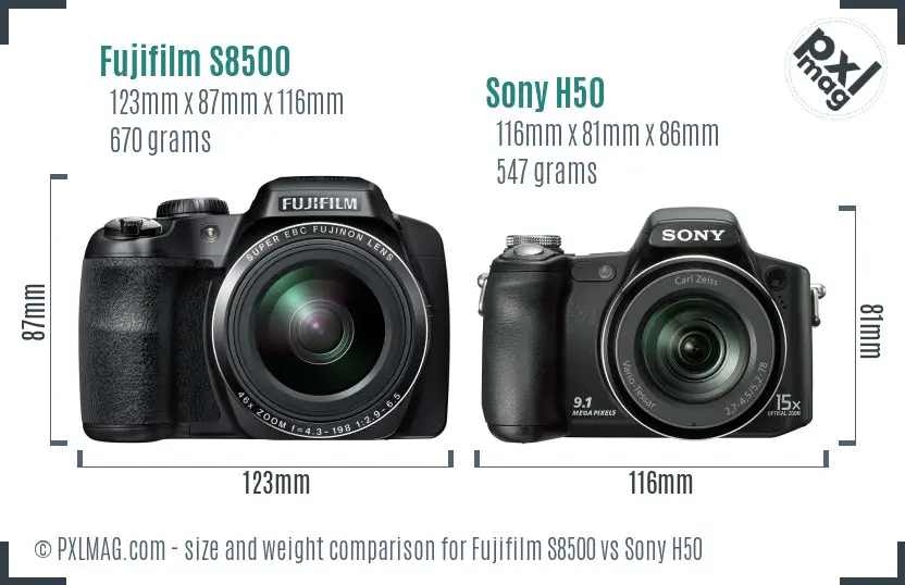 Fujifilm S8500 vs Sony H50 size comparison