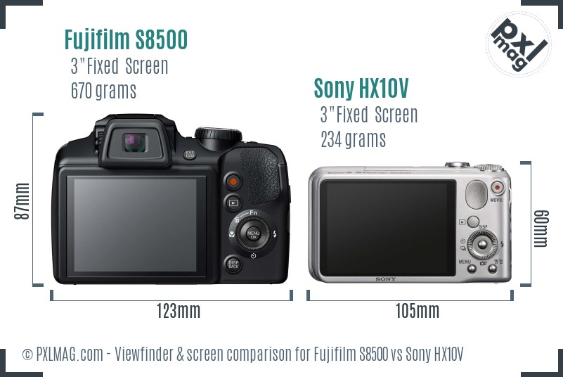 Fujifilm S8500 vs Sony HX10V Screen and Viewfinder comparison