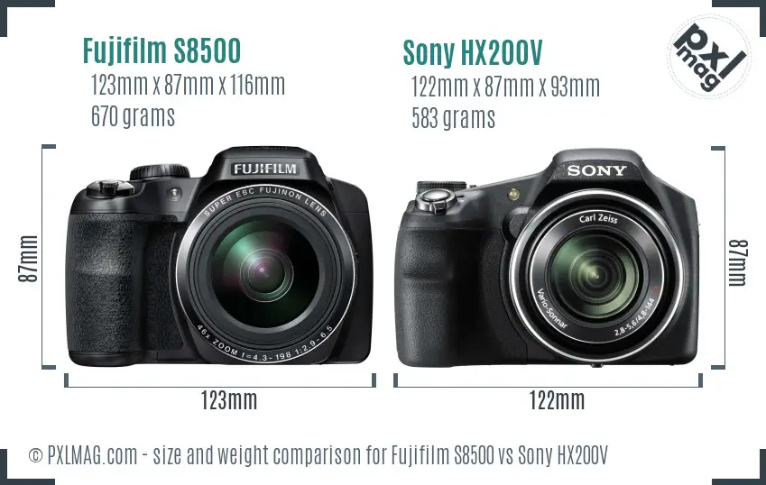 Fujifilm S8500 vs Sony HX200V size comparison