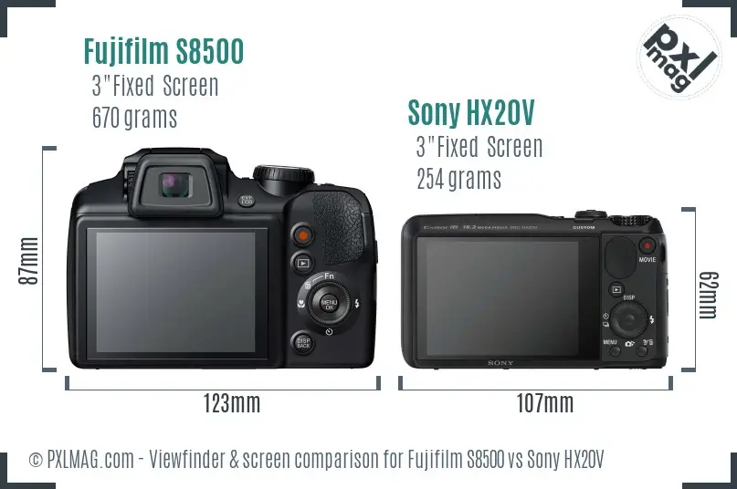 Fujifilm S8500 vs Sony HX20V Screen and Viewfinder comparison