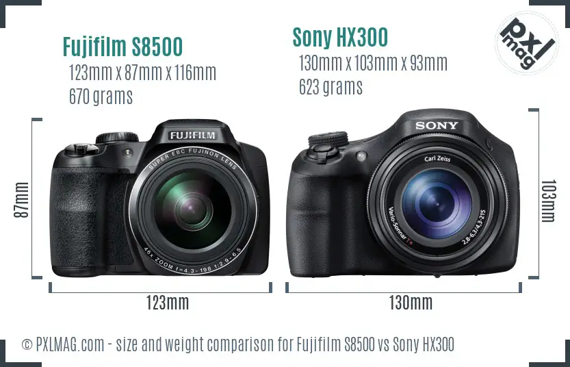 Fujifilm S8500 vs Sony HX300 size comparison
