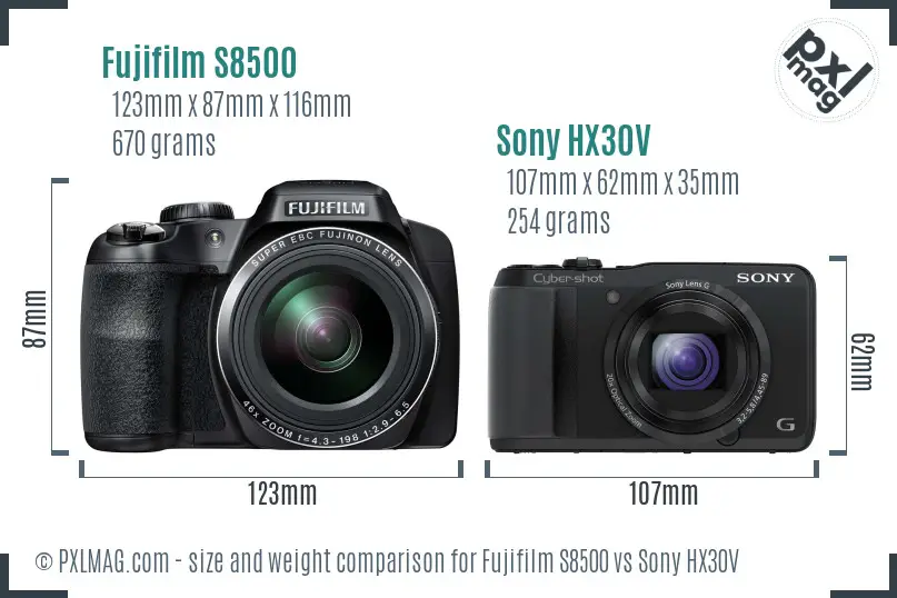 Fujifilm S8500 vs Sony HX30V size comparison