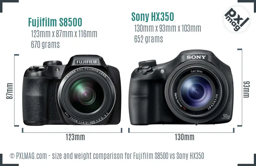 Fujifilm S8500 vs Sony HX350 size comparison