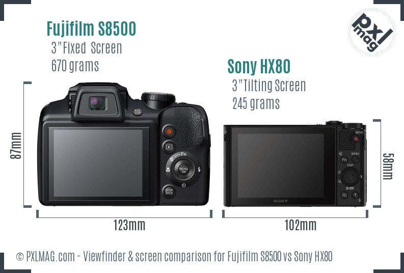 Fujifilm S8500 vs Sony HX80 Screen and Viewfinder comparison