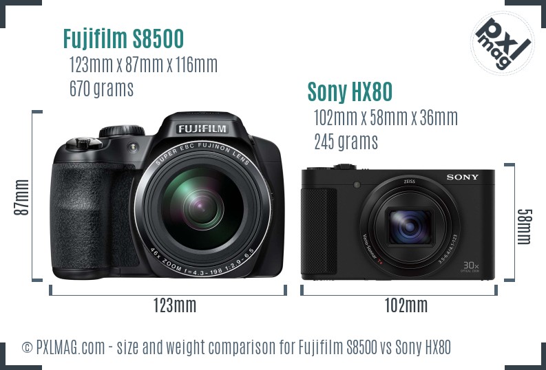 Fujifilm S8500 vs Sony HX80 size comparison