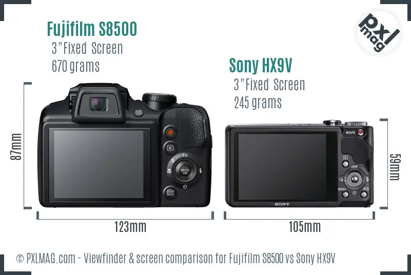 Fujifilm S8500 vs Sony HX9V Screen and Viewfinder comparison