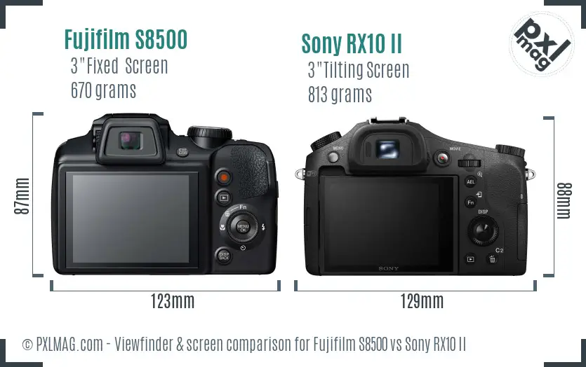 Fujifilm S8500 vs Sony RX10 II Screen and Viewfinder comparison