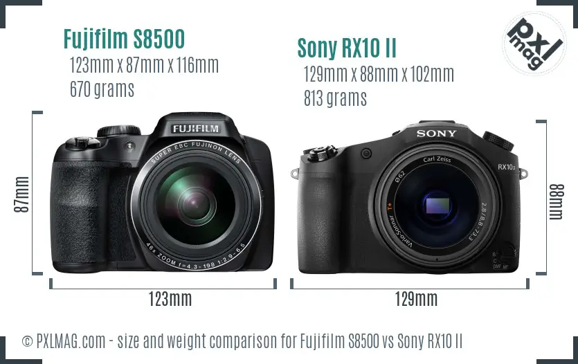 Fujifilm S8500 vs Sony RX10 II size comparison